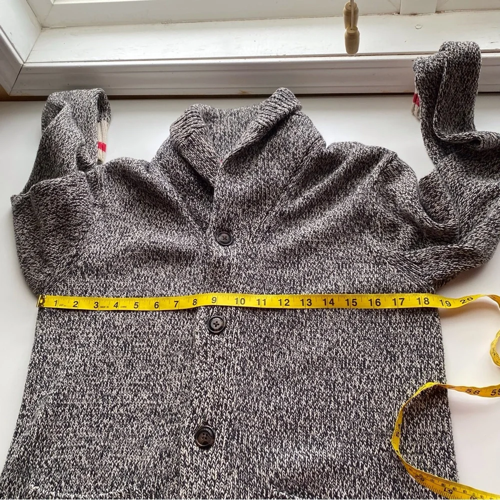 Roots Cabin Shawl Collar Cardigan Men Small Salt Pepper Cotton Pockets Preppy - Picture 12 of 15